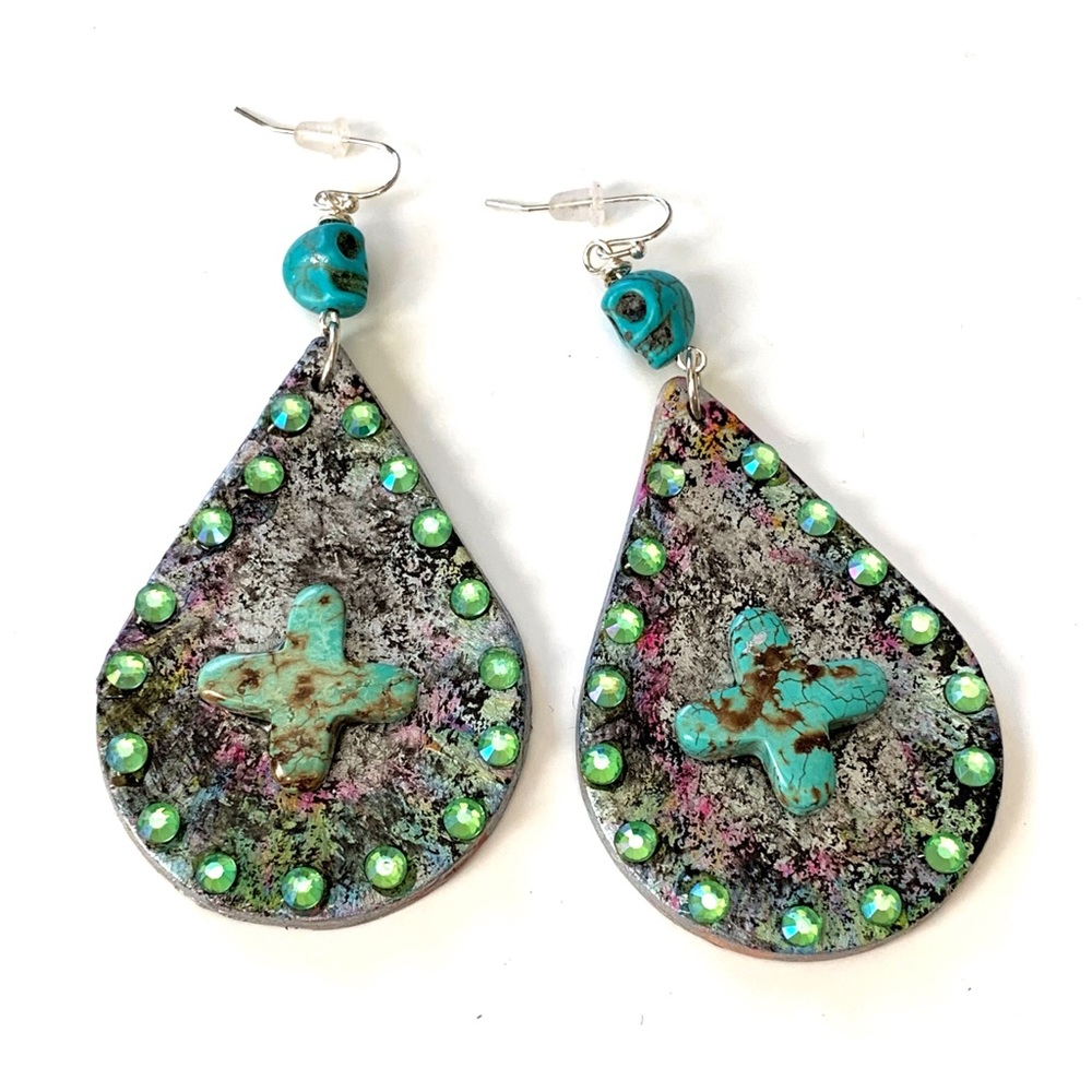 Faux silver and stone earrings polymer clay